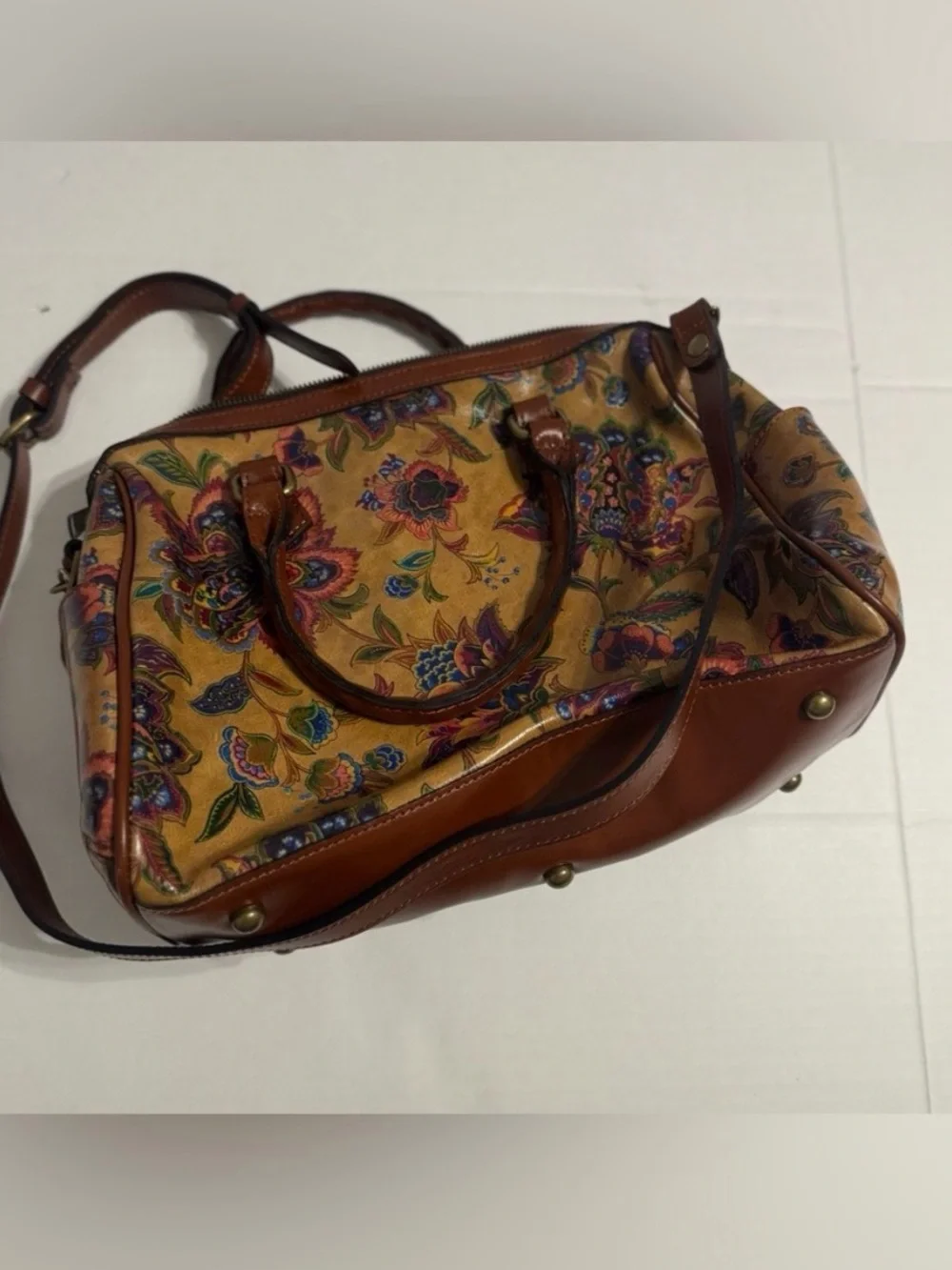 Patricia Nash Benvenuto Satchel Floral Print Leather Crossbody Bag